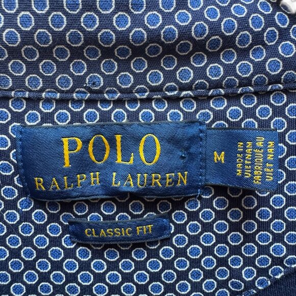 Ralph Lauren Polo Shirt Classic Fit Blue Geometric Pattern Short Sleeve Preppy M - Picture 3 of 4